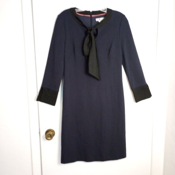 Boden Navy & Black Josie Ponte Knit Bow Neck Dress 6L - Picture 2 of 8
